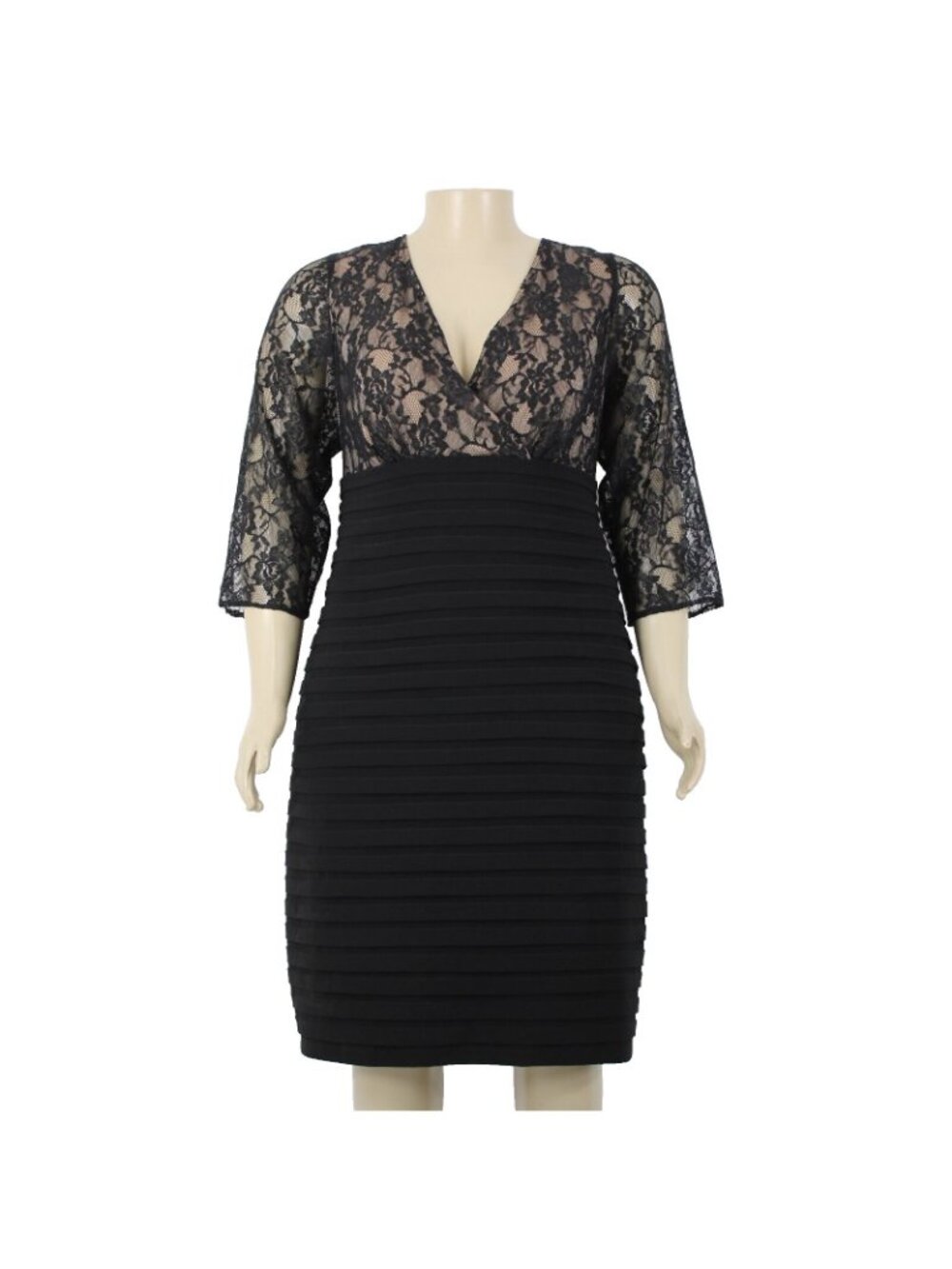 Adrianna Papell $208 Sz 20 Black Tan Lined Lace V Neck Nylon Polyester Dress - Picture 2 of 15